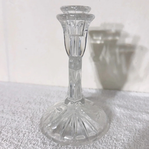 Vintage  Cut Crystal Pinwheel Star Pattern 3 Arm Candle Holder Candelabra - Picture 5 of 15